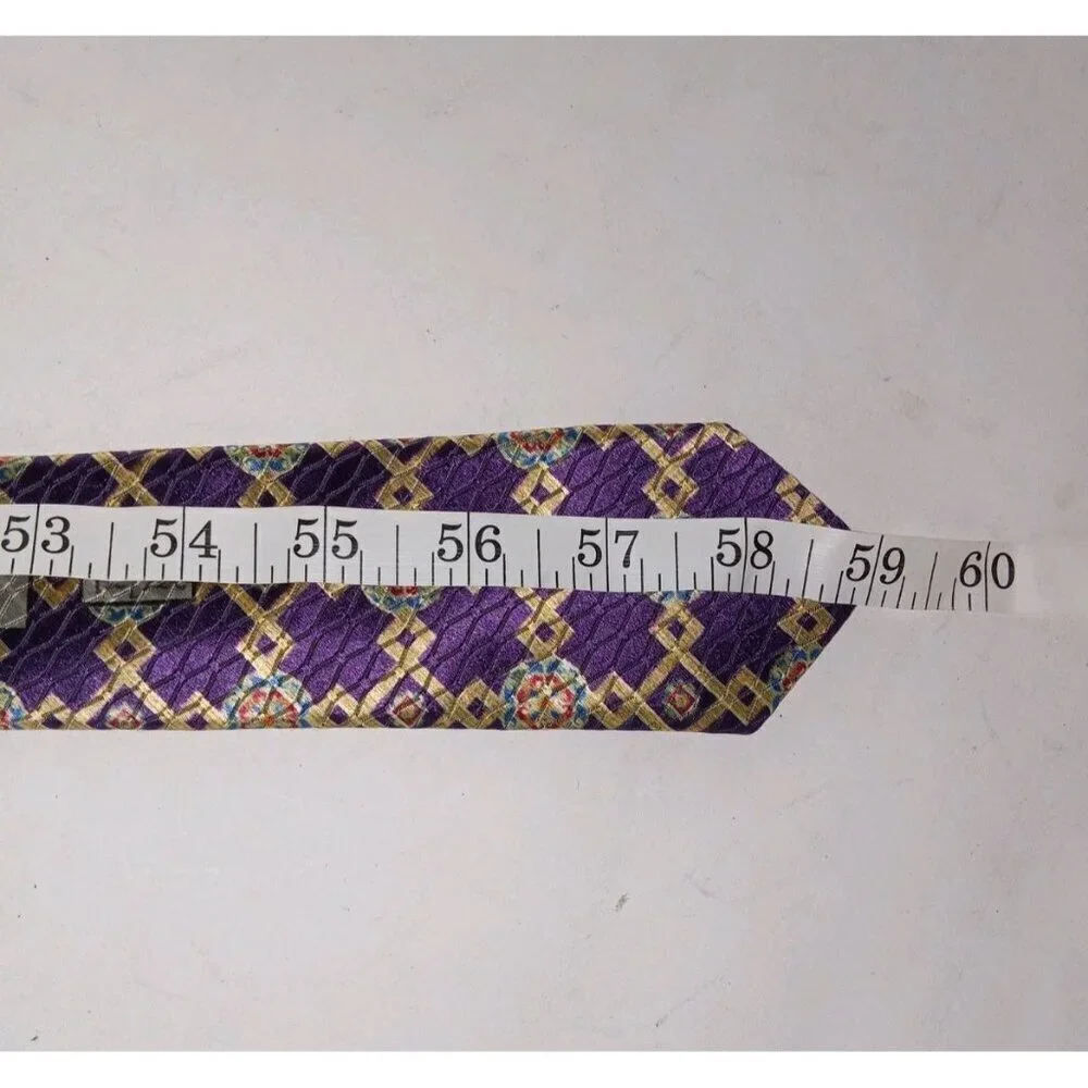 Jos.A. Bank 100% Silk Mens Tie Necktie Purple/Gold Geometric